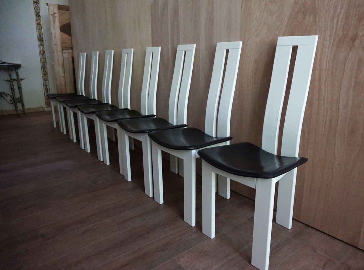 photo furniture Black & White Italian Dining Chairs By Pietro Costantini For Ello, 1970s, Set Of 8