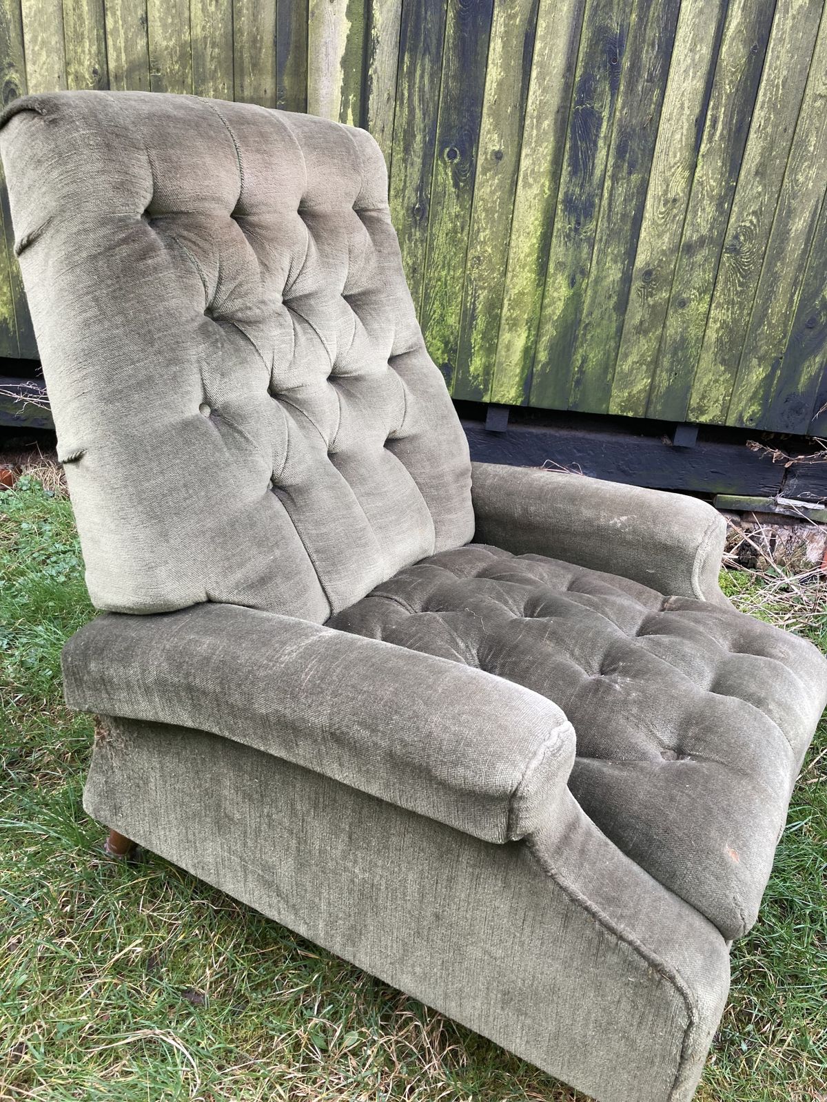 Mid Century Buttoned Green Recliner Chair Restoration Project photo buy
