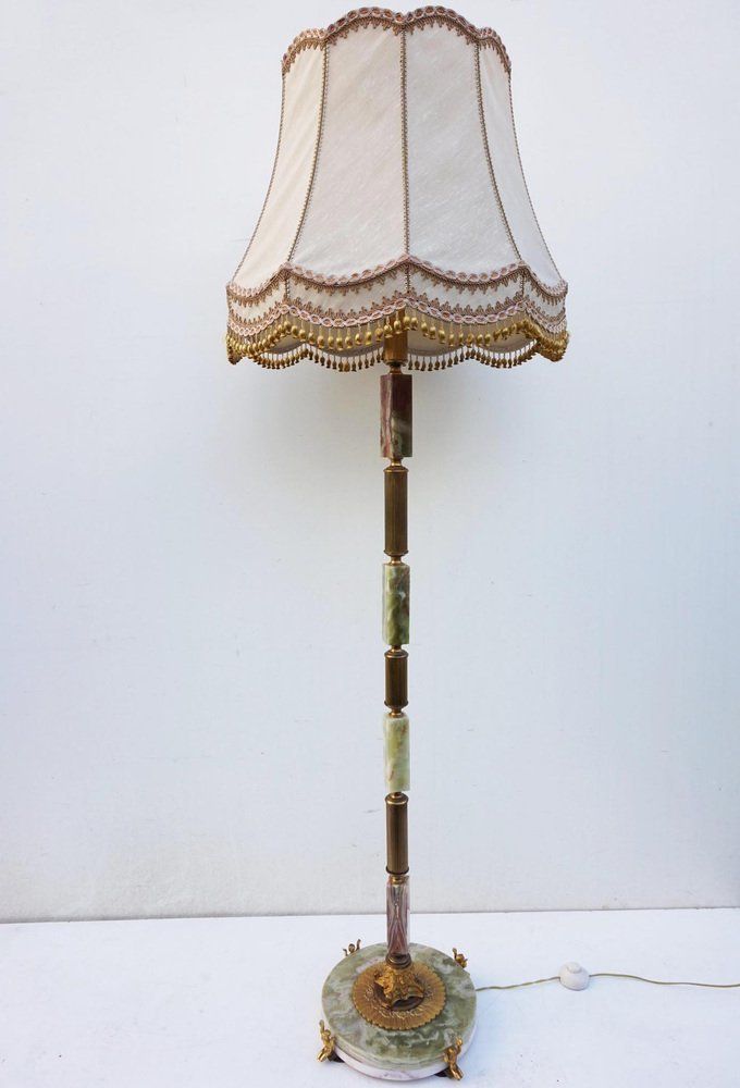 Mid Century Modern Hollywood Regency Onyx Marble And Gilt Floor Lamp, 1960s