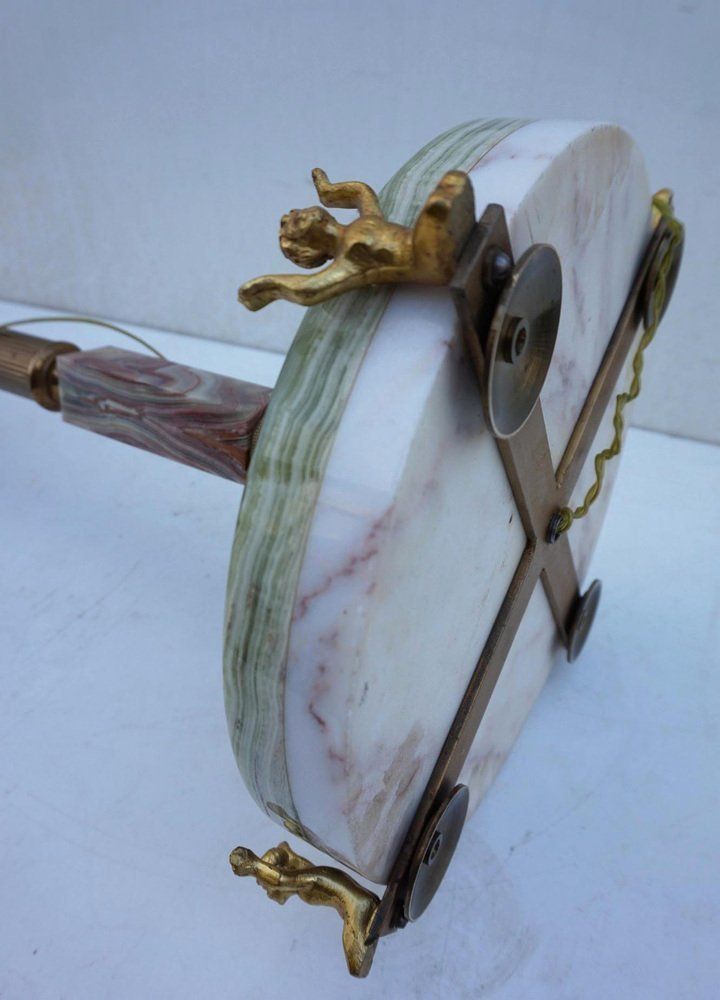photo for sale Mid Century Modern Hollywood Regency Onyx Marble And Gilt Floor Lamp, 1960s