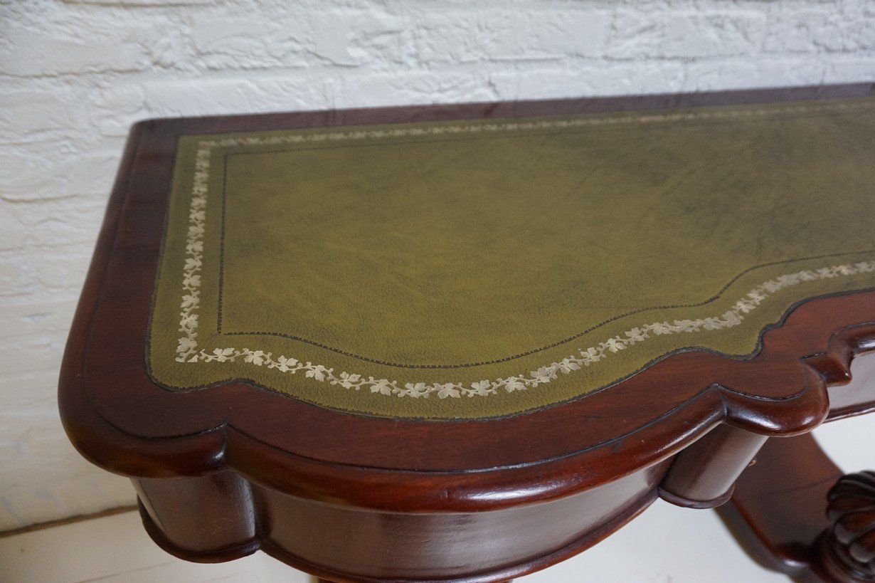 Biedermeier Mahogany Wall Console Table Or Desk With Leather Inlay Top And Drawer photo Furniture