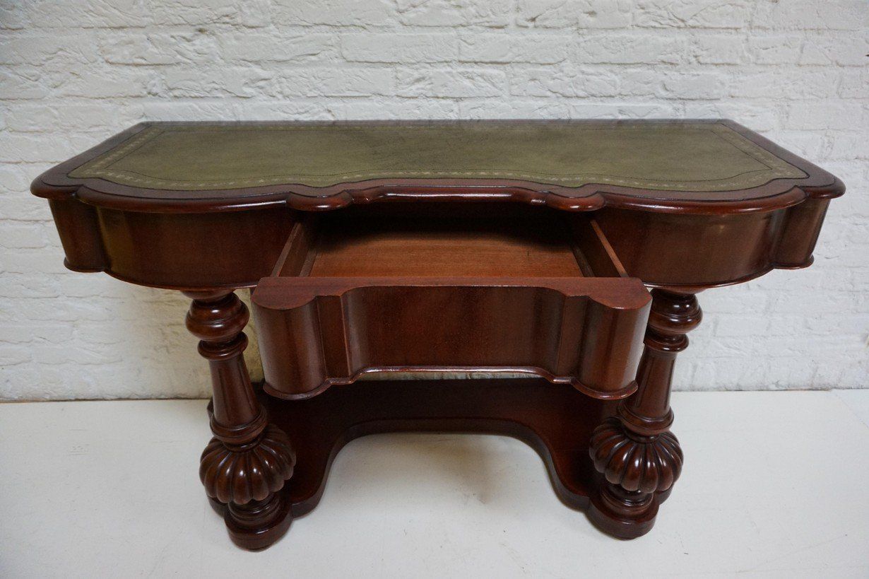 Biedermeier Mahogany Wall Console Table Or Desk With Leather Inlay Top And Drawer photo buy