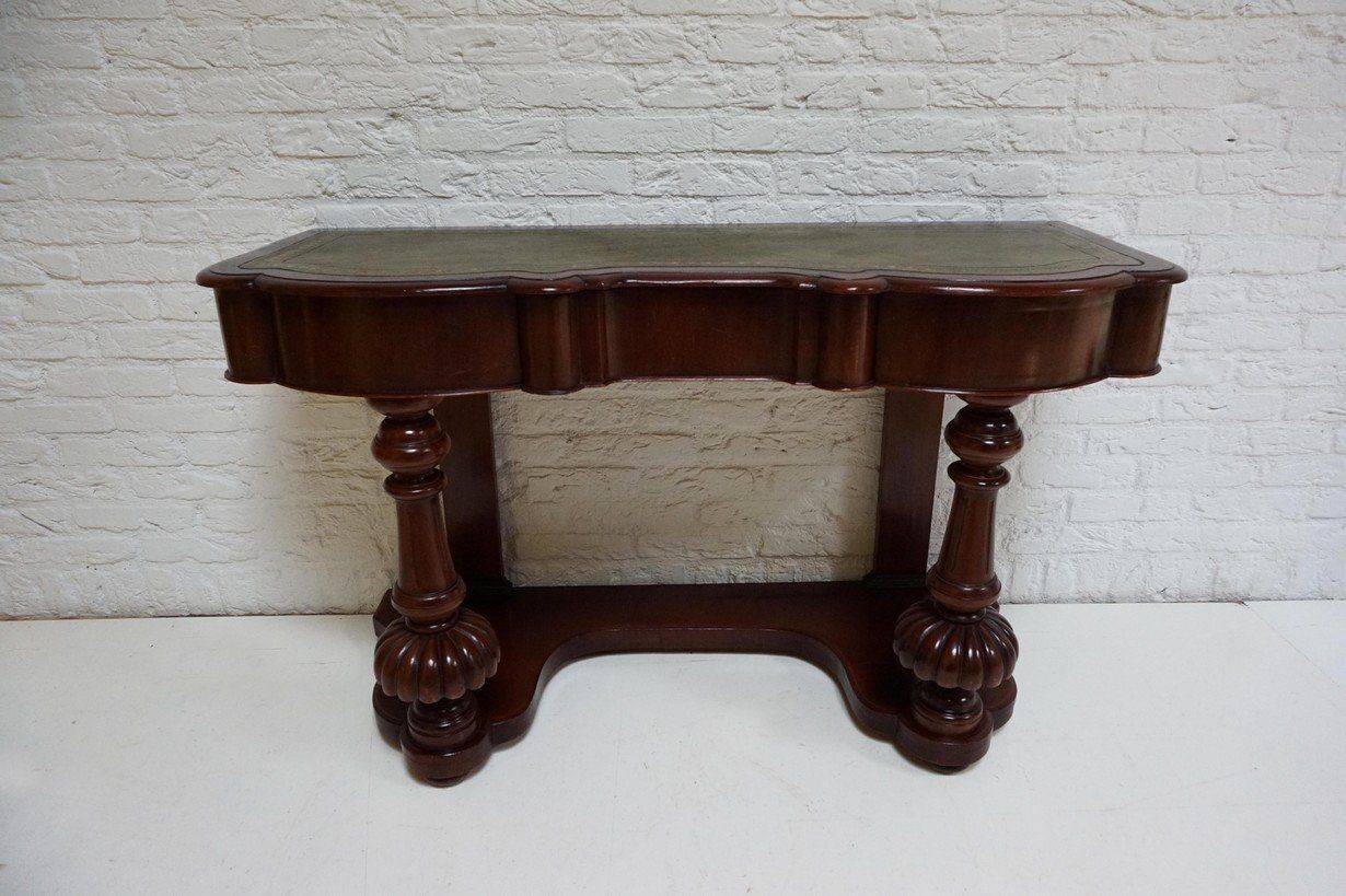 photo for sale Biedermeier Mahogany Wall Console Table Or Desk With Leather Inlay Top And Drawer