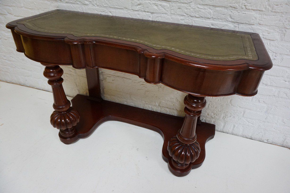 1550.0 Biedermeier Mahogany Wall Console Table Or Desk With Leather Inlay Top And Drawer photo