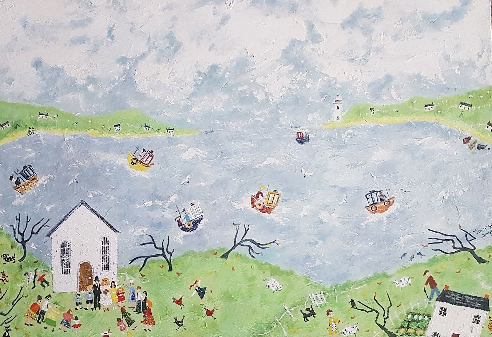 It Was Flora’s Wedding So The Cows Would Have To Wait. Figurative Painting By Therese James