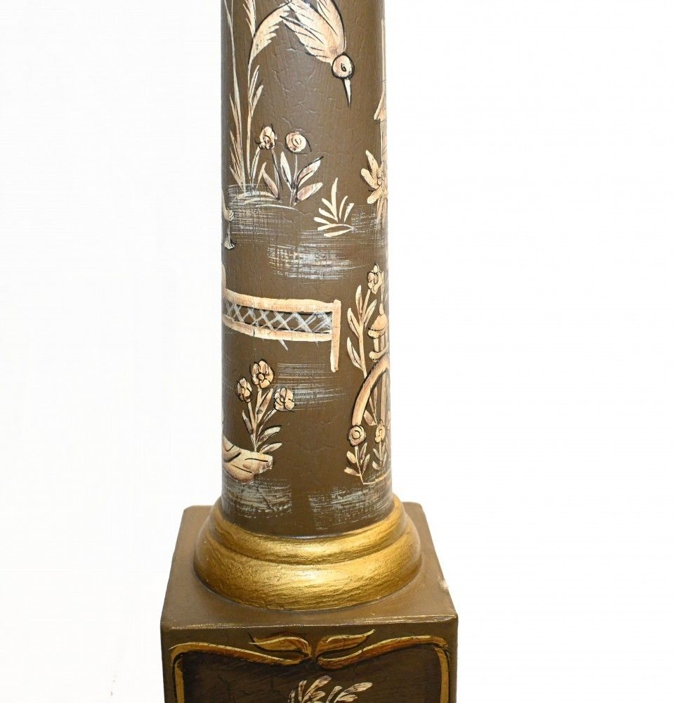 photo for sale Pair Chinoiserie Lights Column Lamps Lacquer