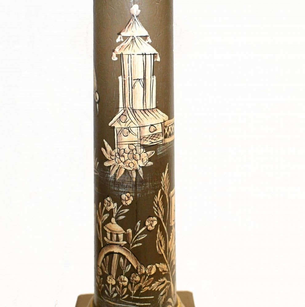 575.0 Pair Chinoiserie Lights Column Lamps Lacquer photo