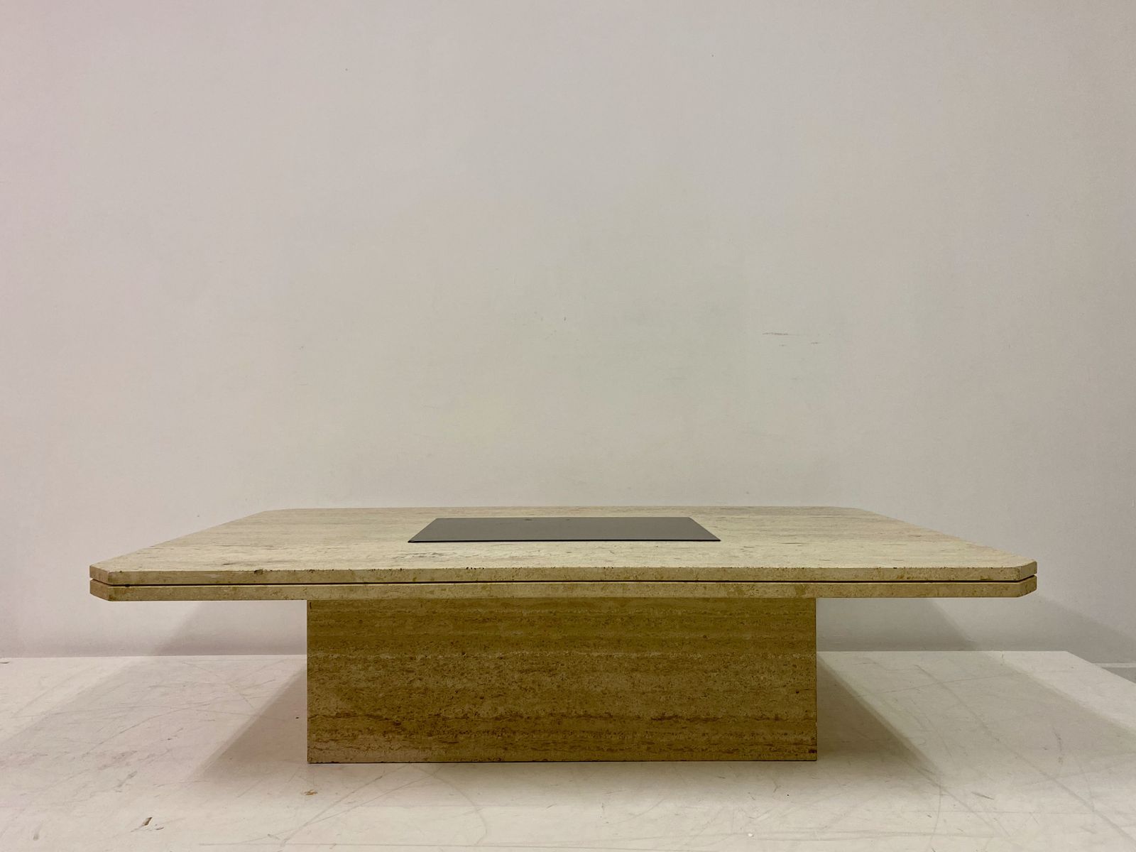 1970s Travertine And Brass Coffee Table photo Furniture
