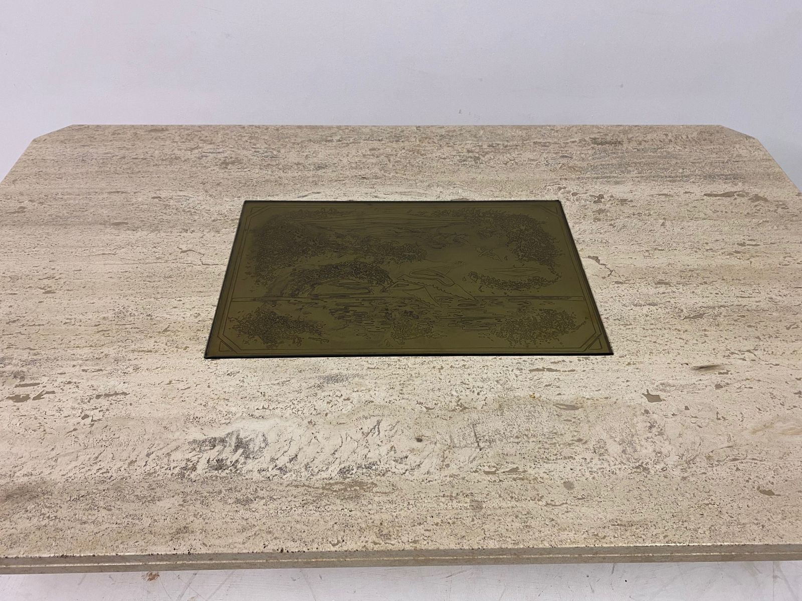 1970s Travertine And Brass Coffee Table photo 1395.0