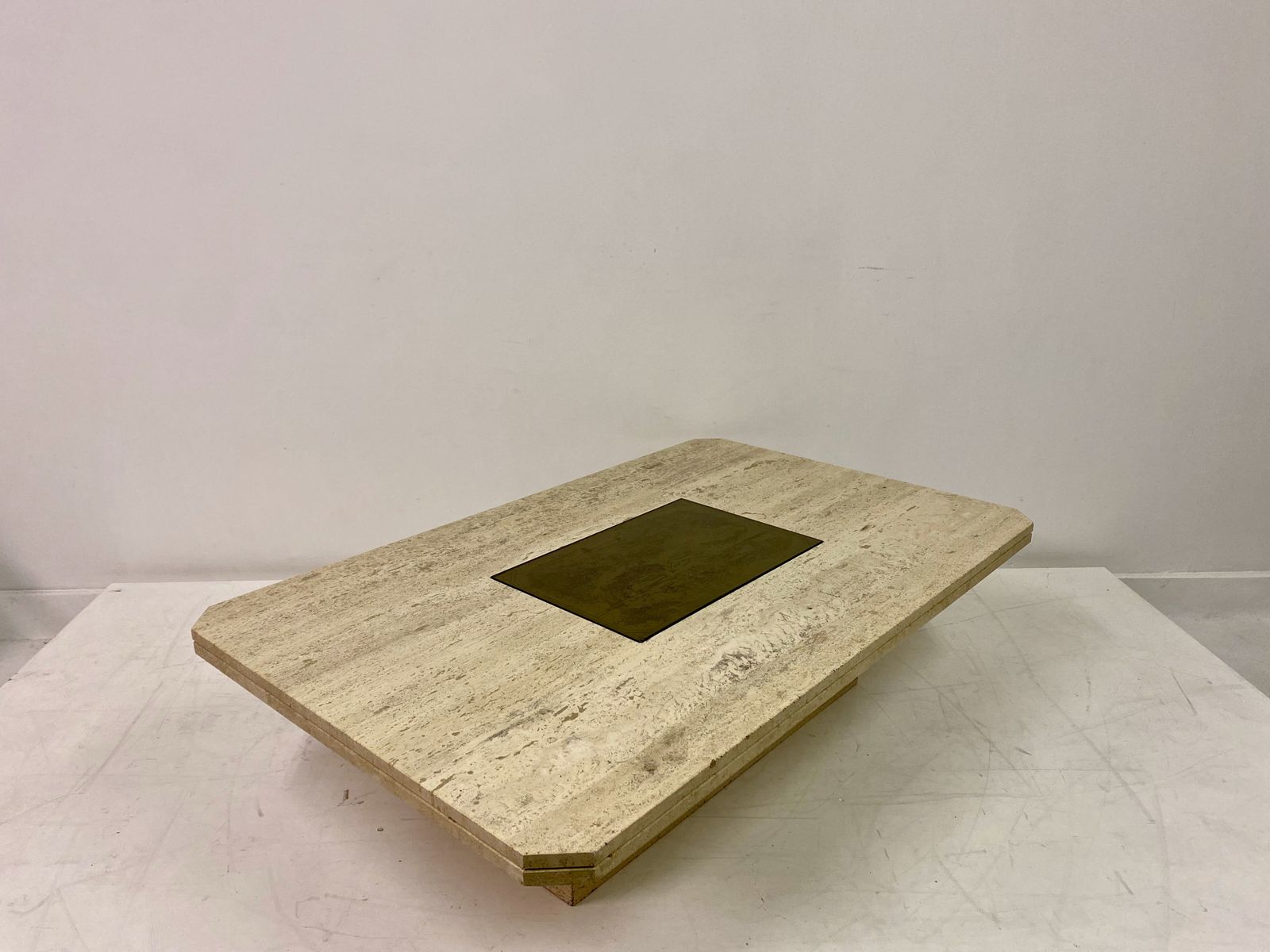 1970s Travertine And Brass Coffee Table photo vintage
