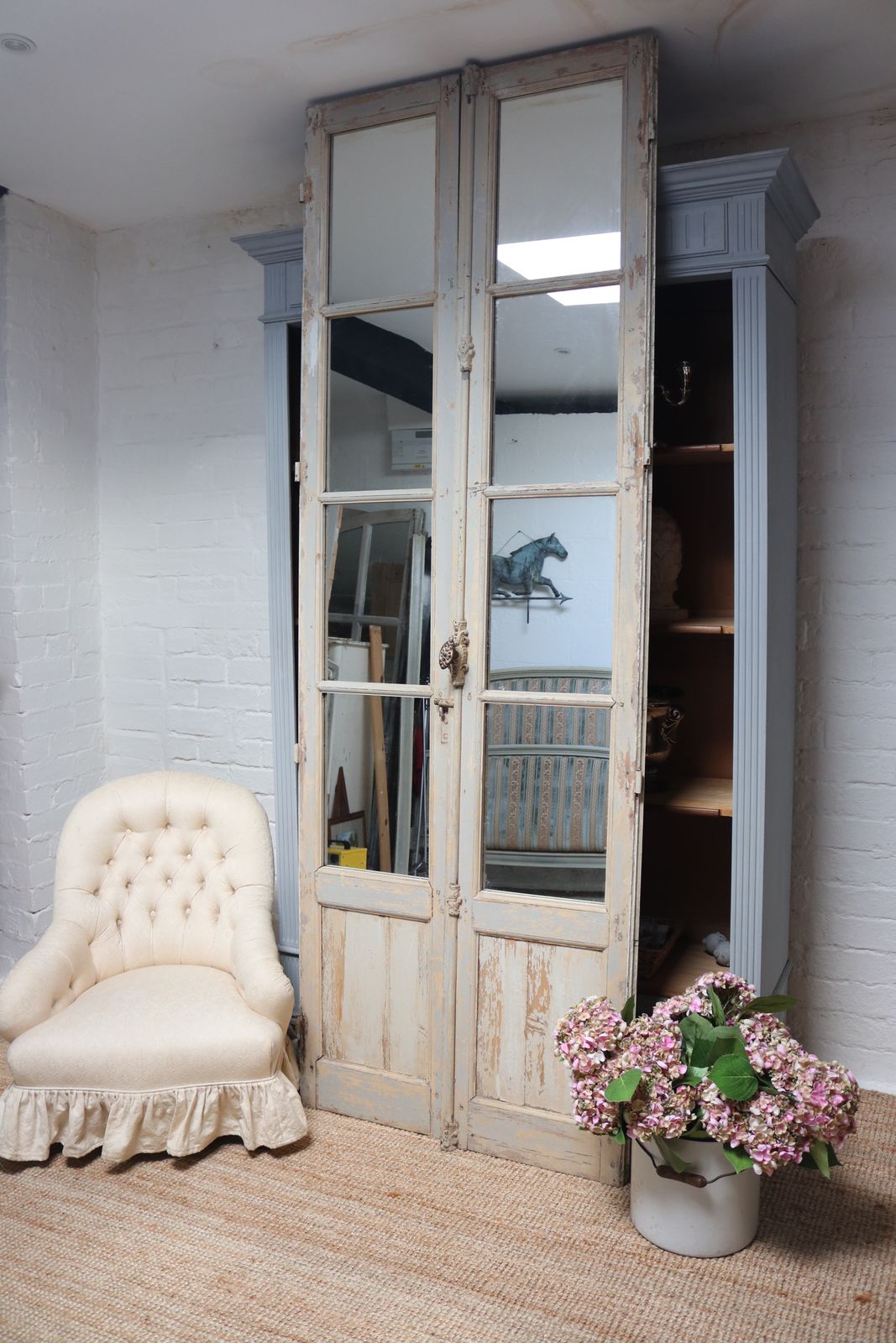 Antique French Huge 250cm High Stately Home Window Frame Floor Mirror photo buy