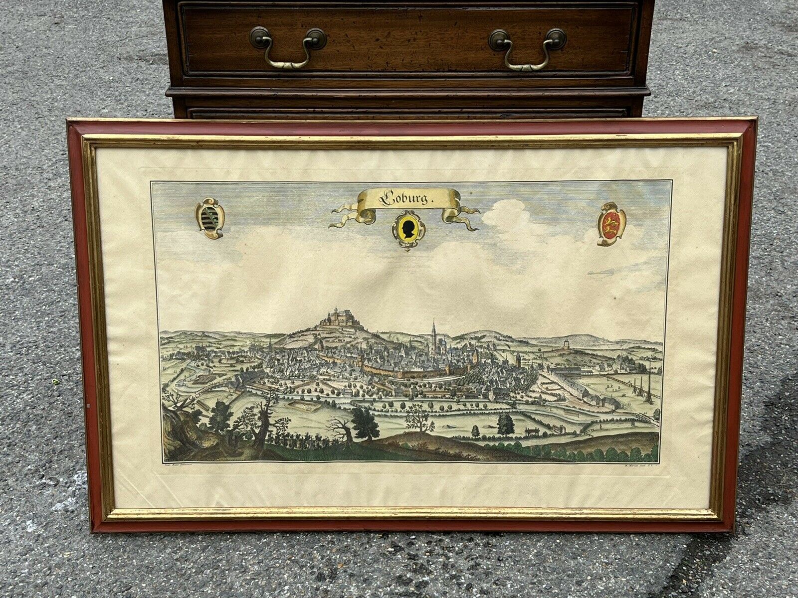 Antique Coloured Engraving By Conrad Buno Delineaut Of German Towns photo for sale