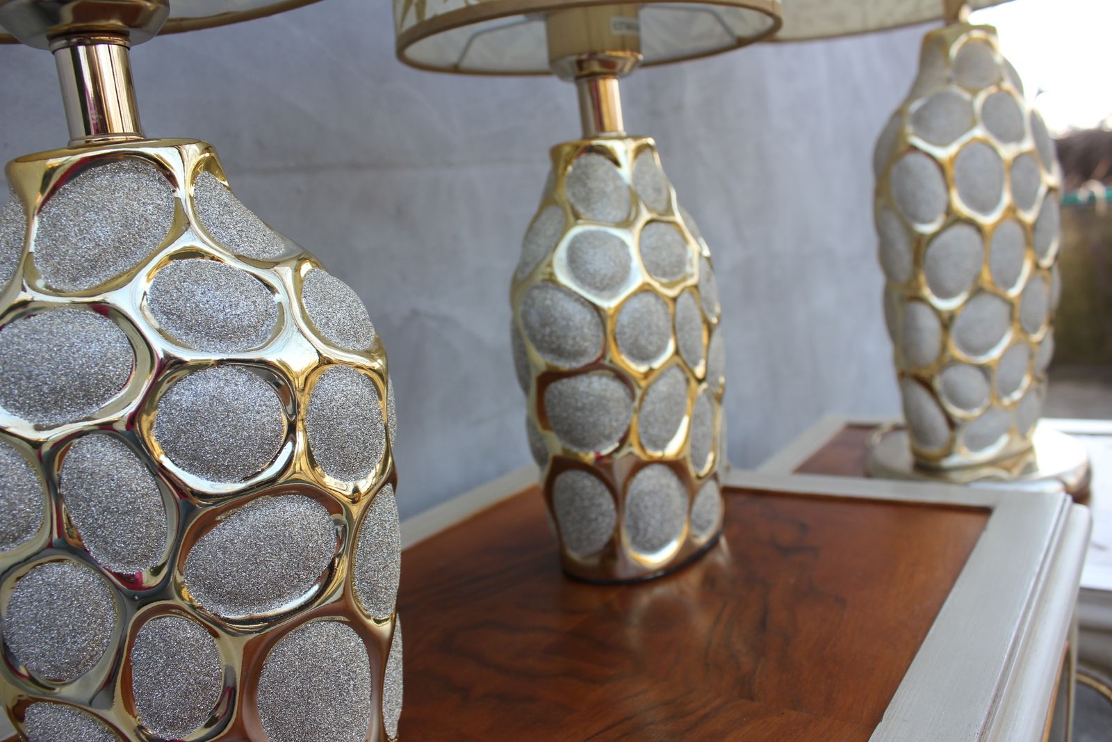 Three Italian Bedsides Lamps Hollywood Regency Style Table Lamps Set photo Lighting