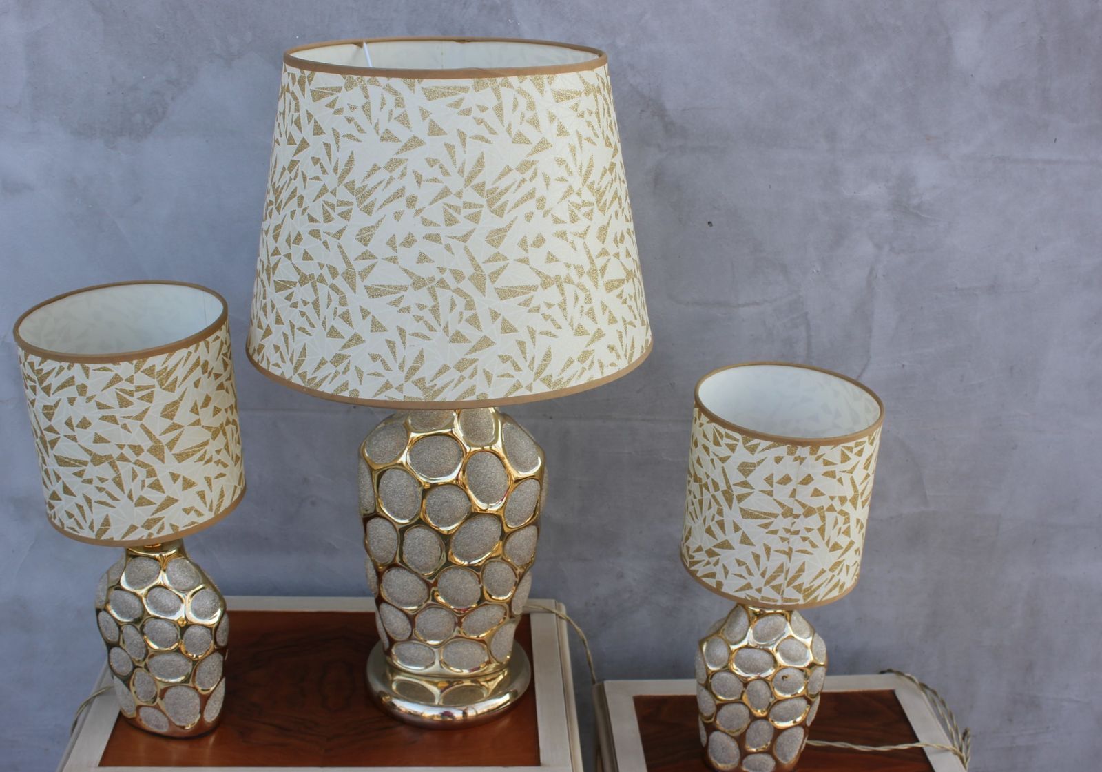 photo for sale Three Italian Bedsides Lamps Hollywood Regency Style Table Lamps Set