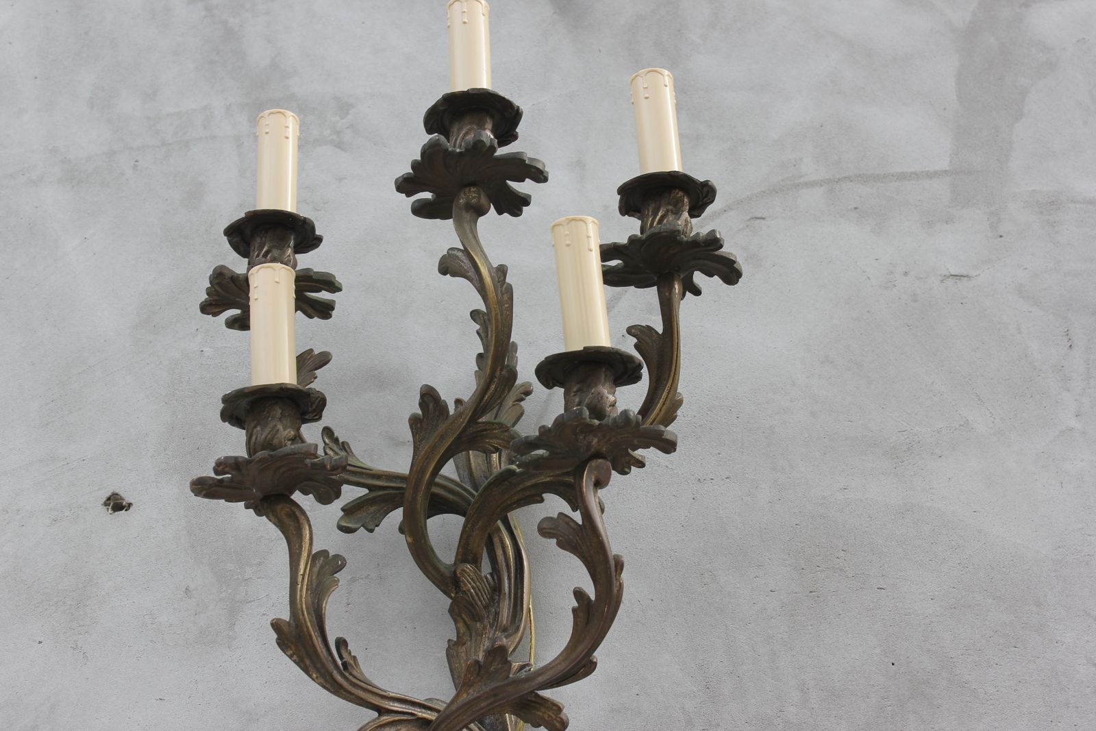 Pair Of Large Wall Lamps With 5 Bulb Lights Of Louis XV Rococo Style Bronze Sconces photo 2200.0