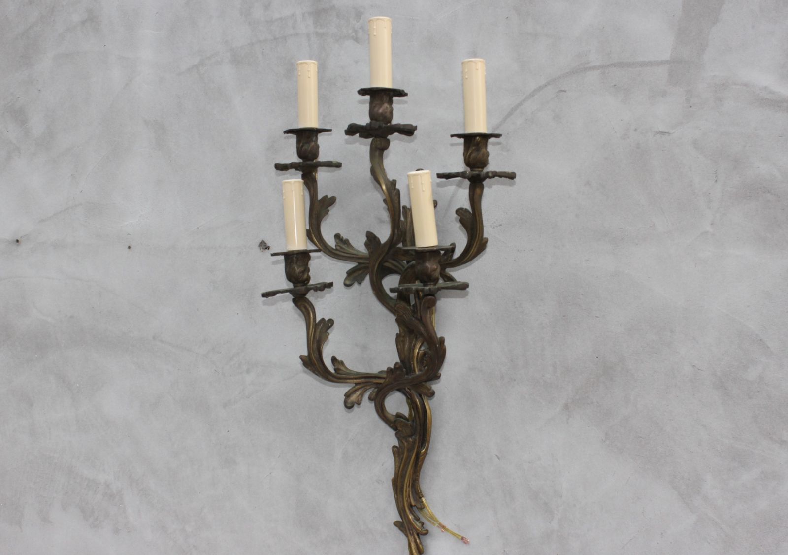 photo for sale Pair Of Large Wall Lamps With 5 Bulb Lights Of Louis XV Rococo Style Bronze Sconces
