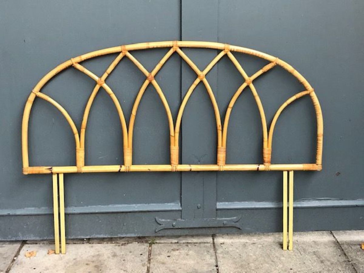 Mid Century Rattan / Cane Arch Shaped Double Headboard (4’ft), By Angraves England, 1970s photo furniture