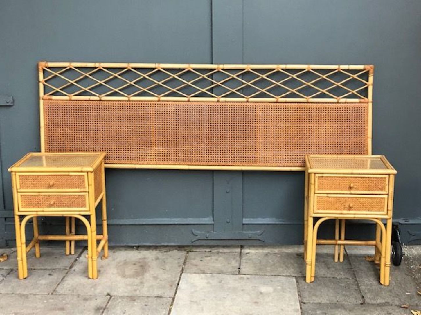 Mid Century Rattan / Cane Super King Headboard (6’ft), Italian, 1970s photo Furniture