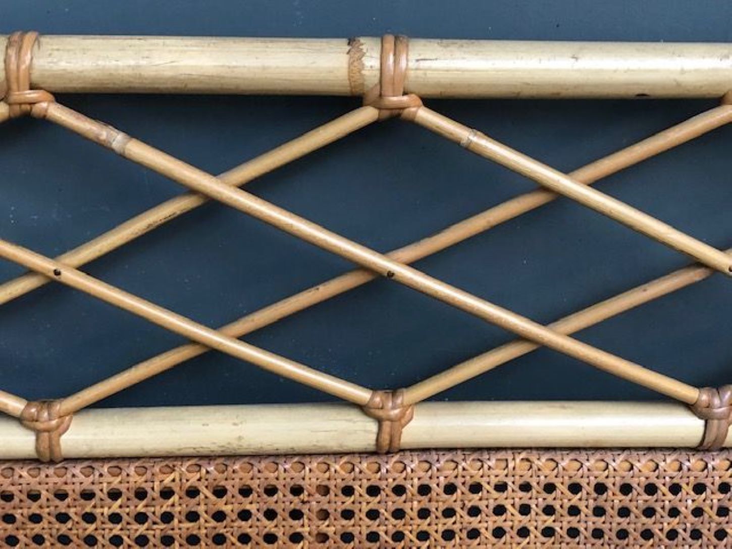Mid Century Rattan / Cane Super King Headboard (6’ft), Italian, 1970s photo vintage