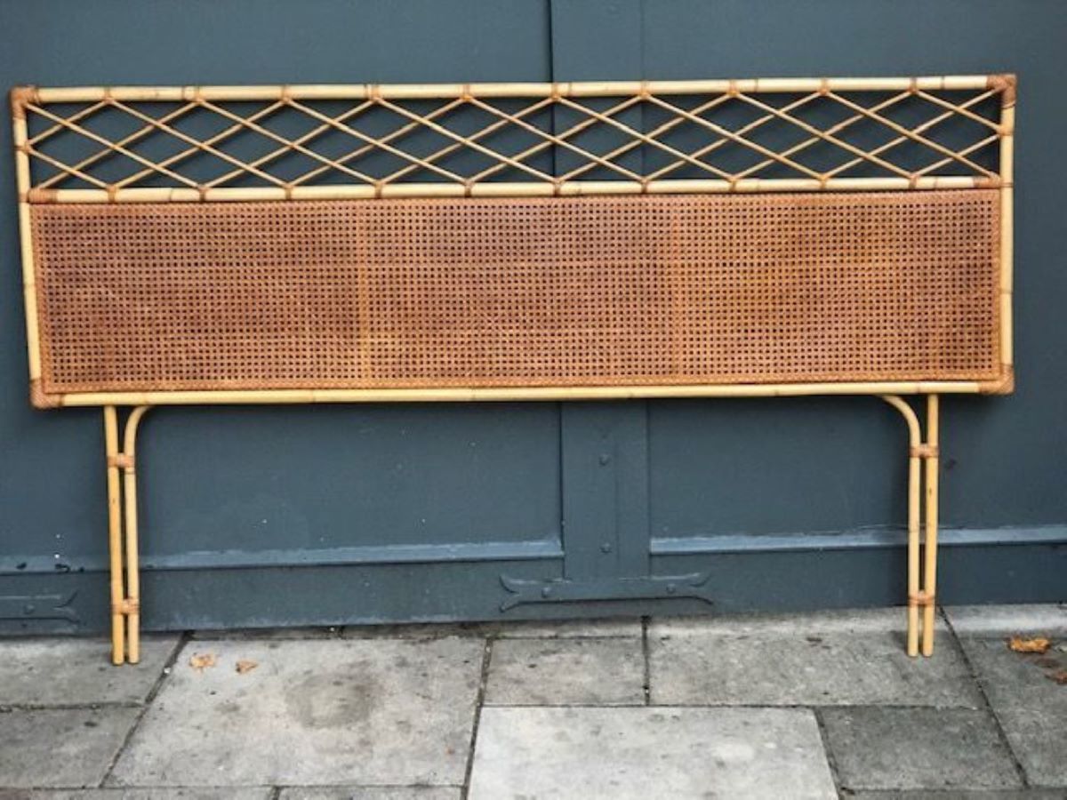 Mid Century Rattan / Cane Super King Headboard (6’ft), Italian, 1970s photo for sale