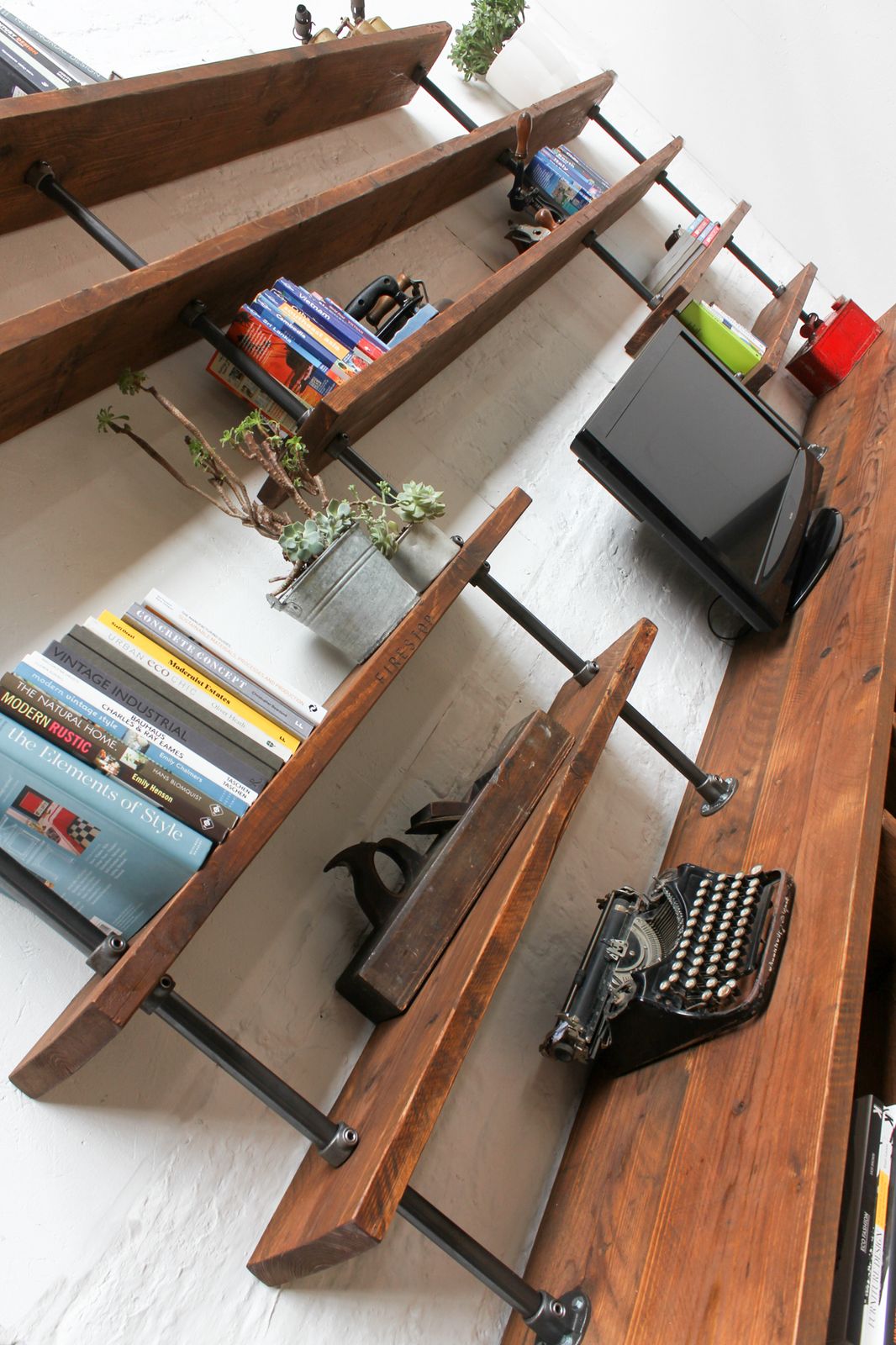 Hector Reclaimed Chestnut Stained Scaffolding Board And Steel Pipe Shelving Unit With Cupboard photo Furniture
