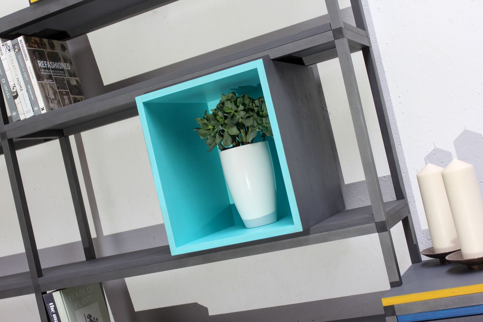 Rhys Bespoke Birch Ply And Aluminium Box Section Colourful Shelves And Storage With Drinks Cabinet photo furniture