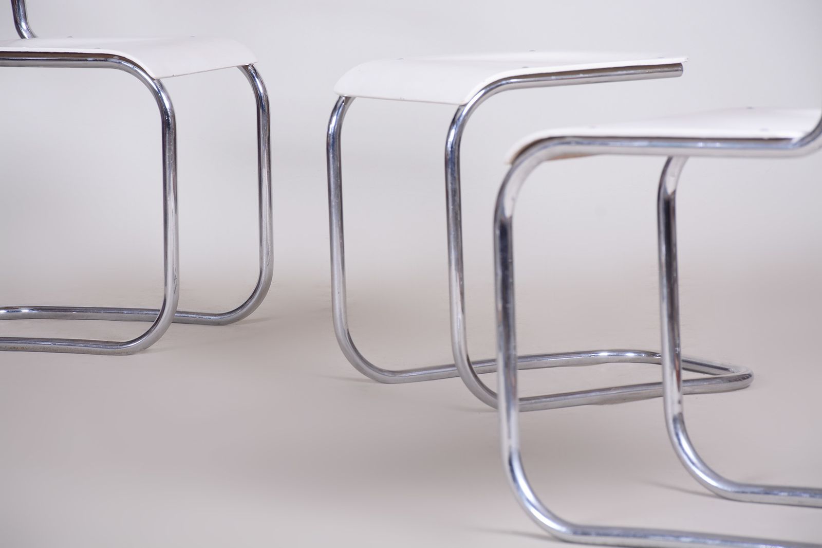 Furniture Pair Of Original White Mucke Melder Chairs And Stool Made In 1930s Czechia photo