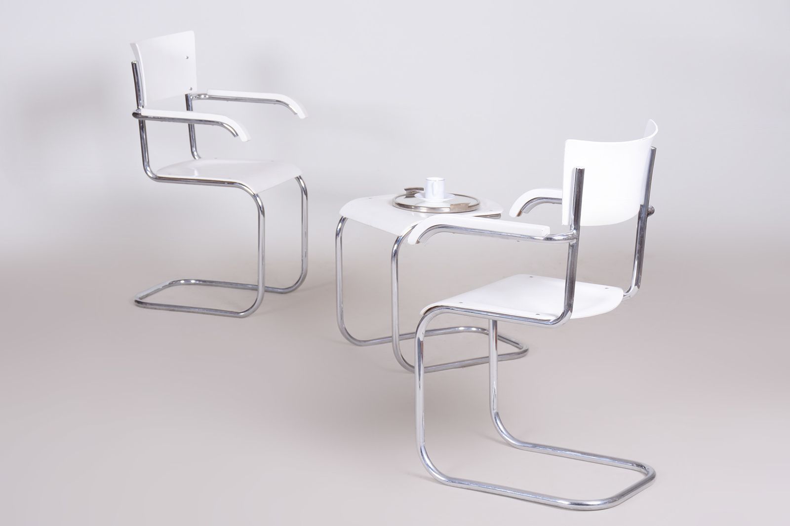 1260.0 Pair Of Original White Mucke Melder Chairs And Stool Made In 1930s Czechia photo