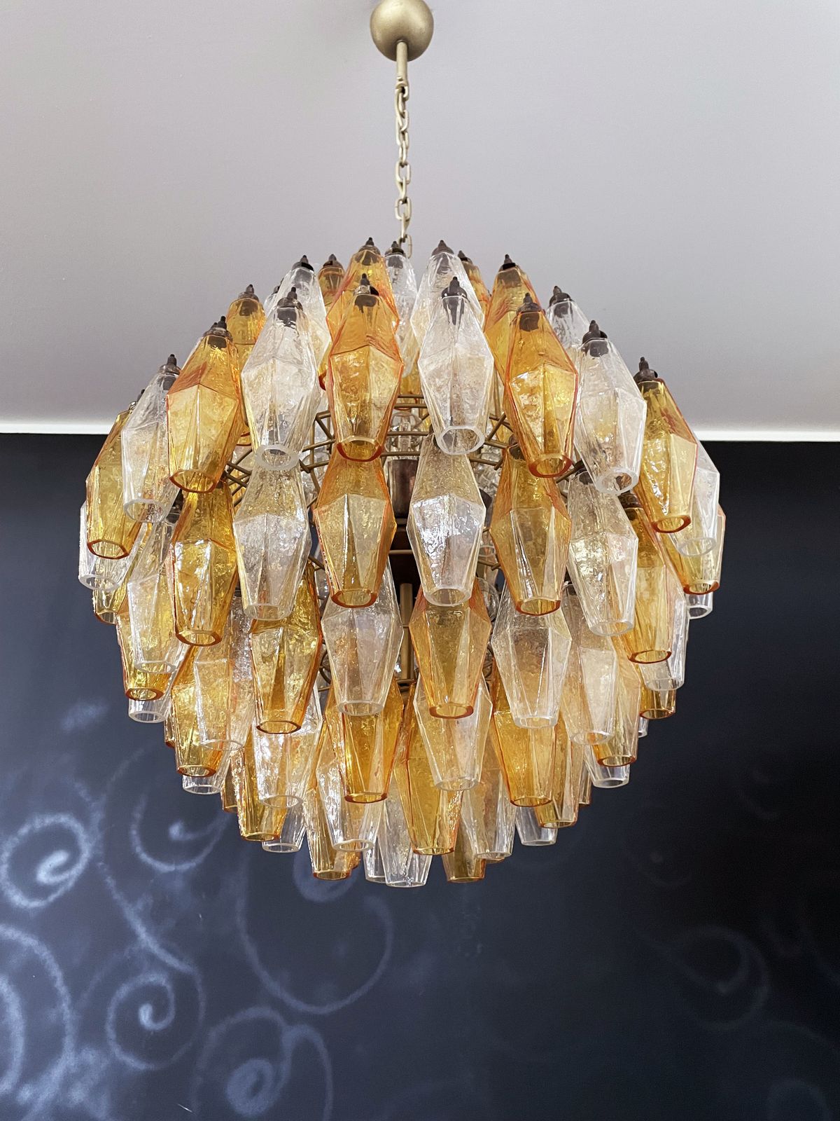 Amazing Spherical Murano Poliedri Candelier   140 Amber And Clear Poliedri photo vinterior