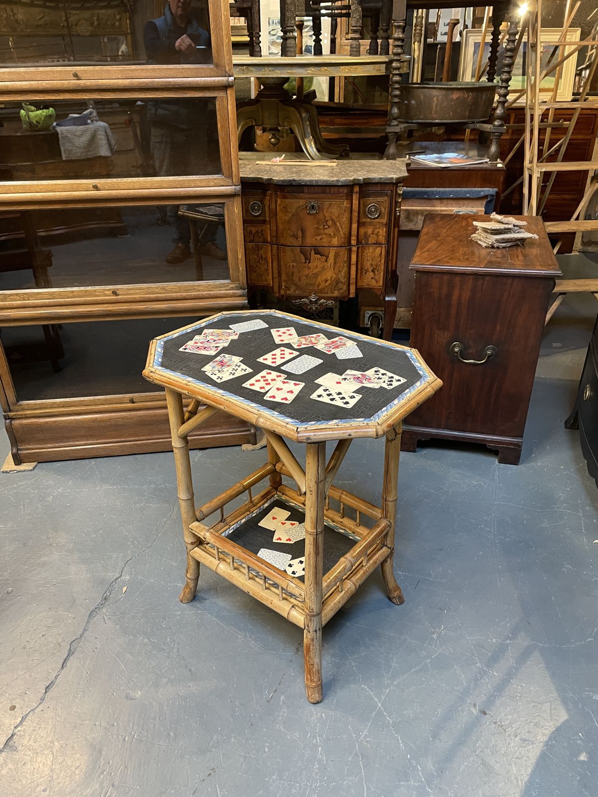 Victorian Bamboo Decoupage Table photo for sale