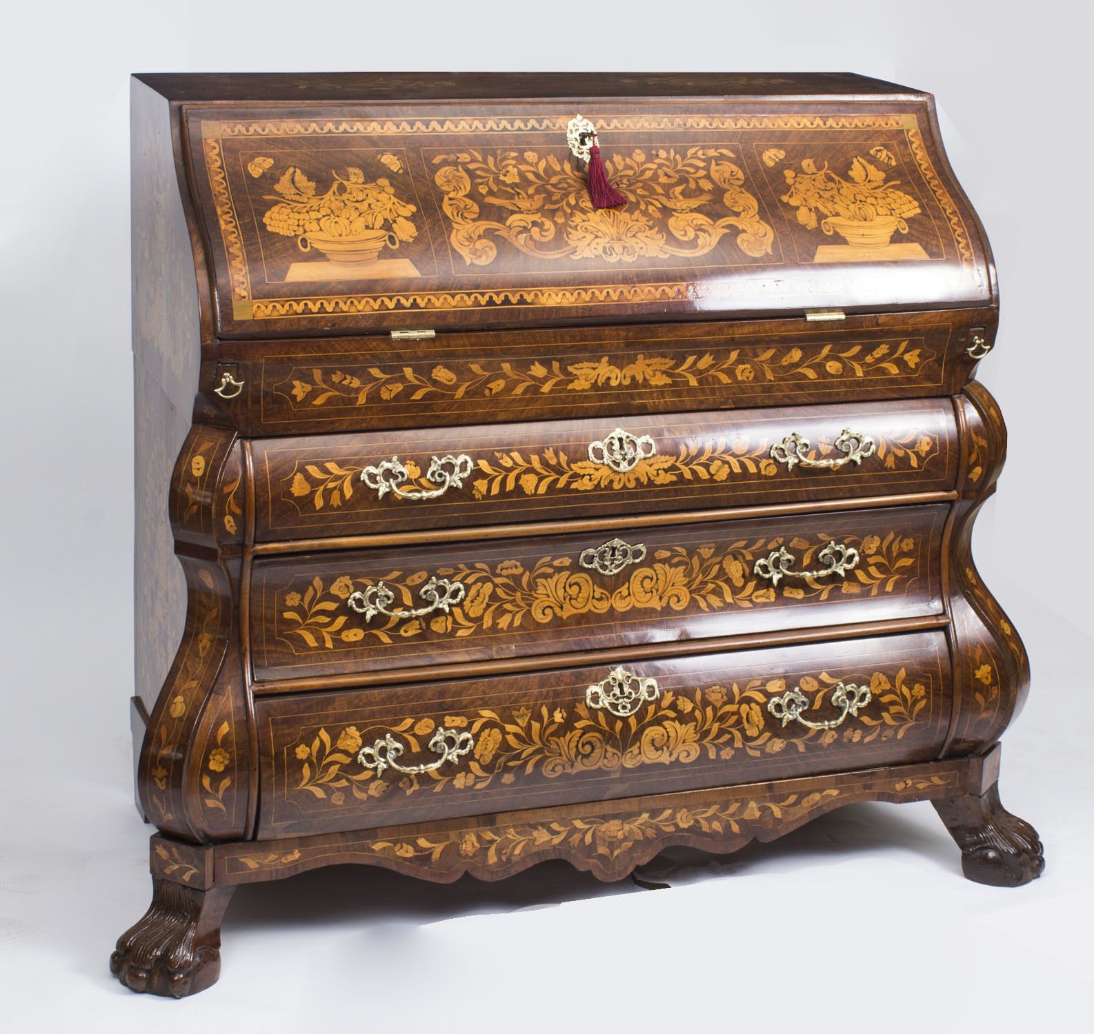 Antique Dutch Burr Walnut Floral Marquetry Bureau C.1780