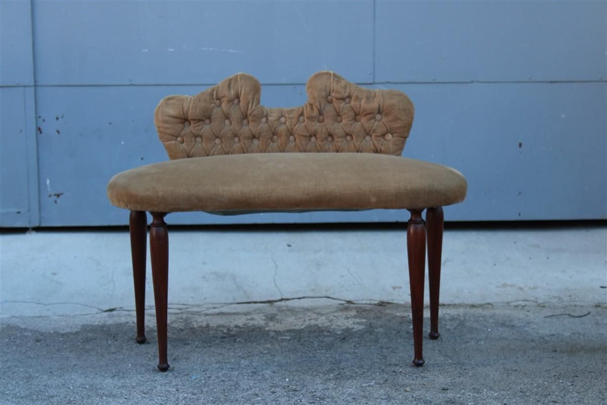 1532.0 Small 1950s Mid Century Italian Stool In Brown Velvet And Cesare Lacca Design Ma photo