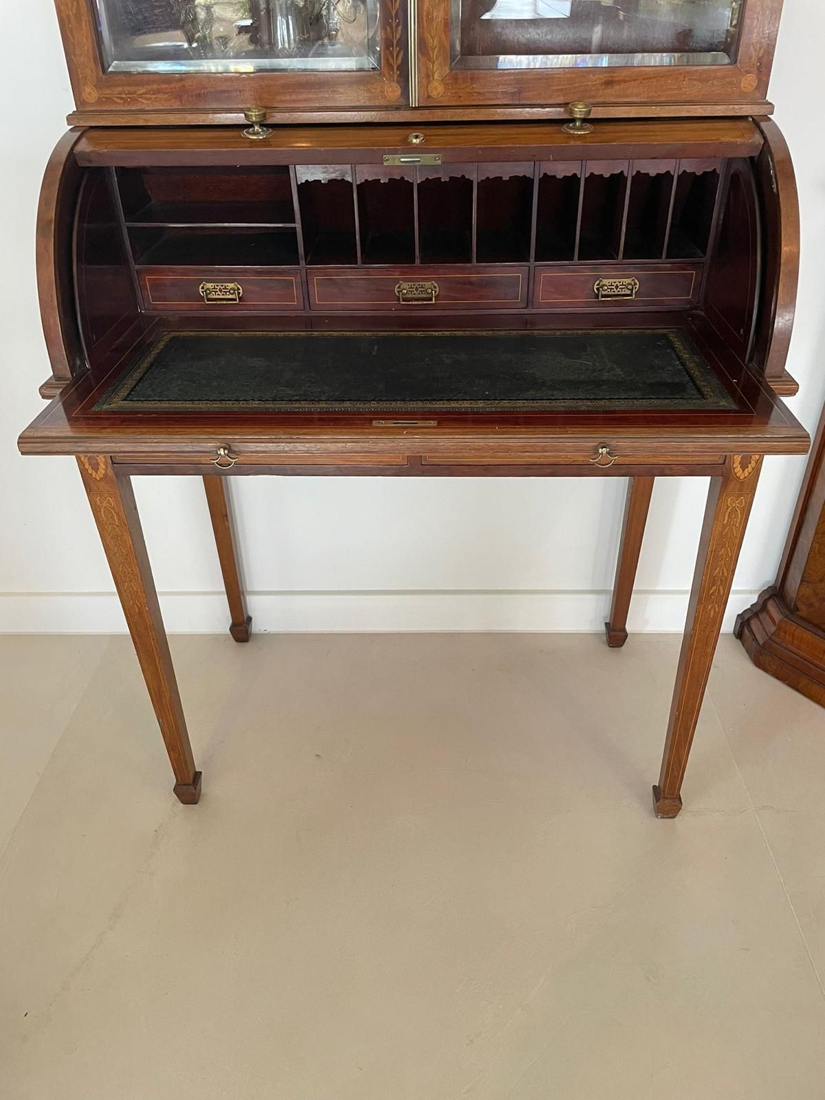photo buy Fine Quality Antique Victorian Mahogany Inlaid Cylinder Bookcase