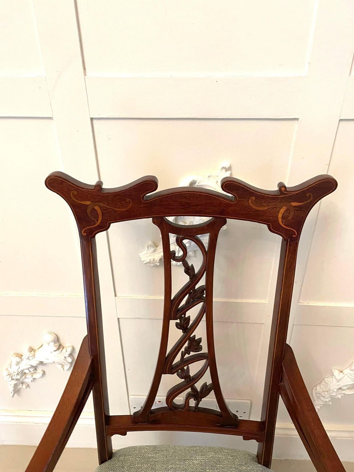 Unusual Antique Art Nouveau Quality Mahogany Inlaid Child’s Chair photo buy