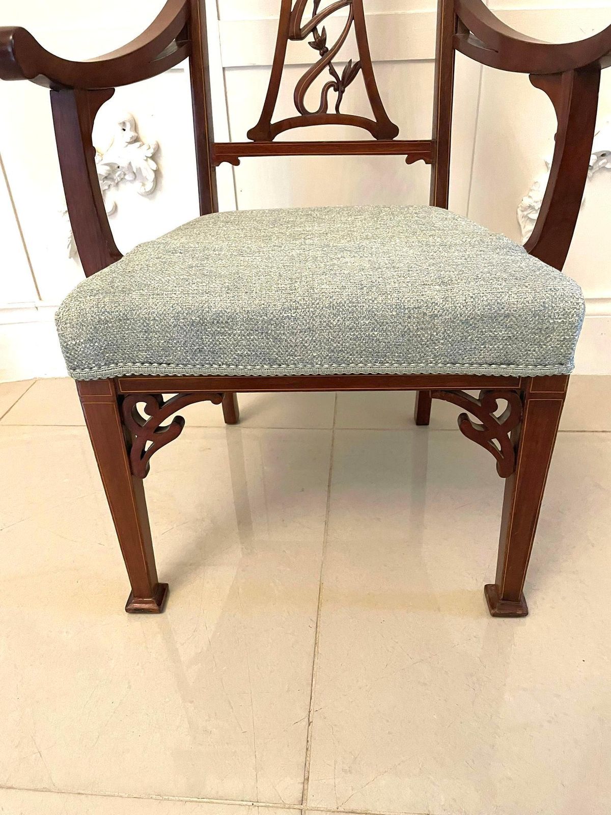 1125.0 Unusual Antique Art Nouveau Quality Mahogany Inlaid Child’s Chair photo
