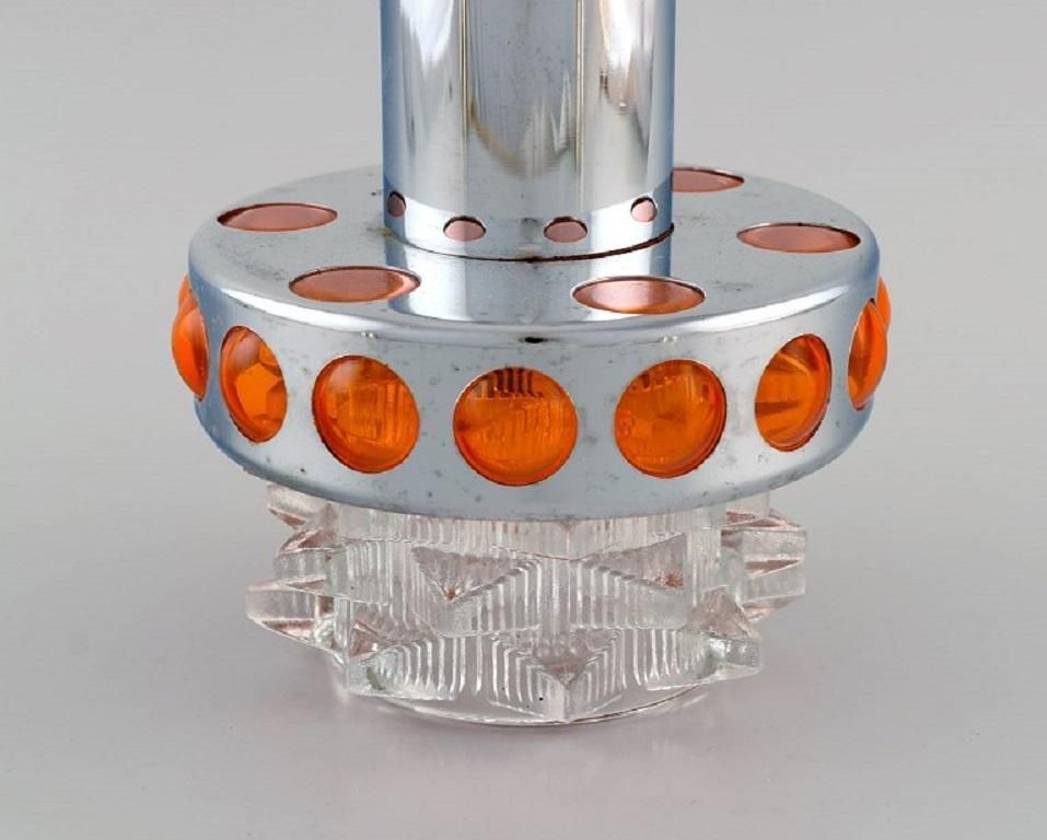 Raak  Holland  Three Ceiling Pendants In Chromed Metal And Art Glass  1970s photo for sale