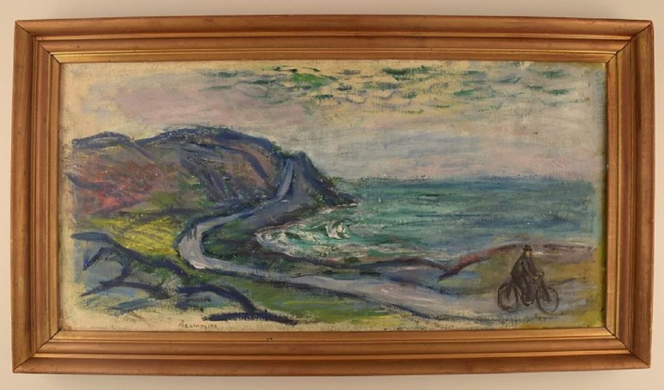 Pär Lindblad Sweden Oil On Canvas Modernist Landscape 1940s