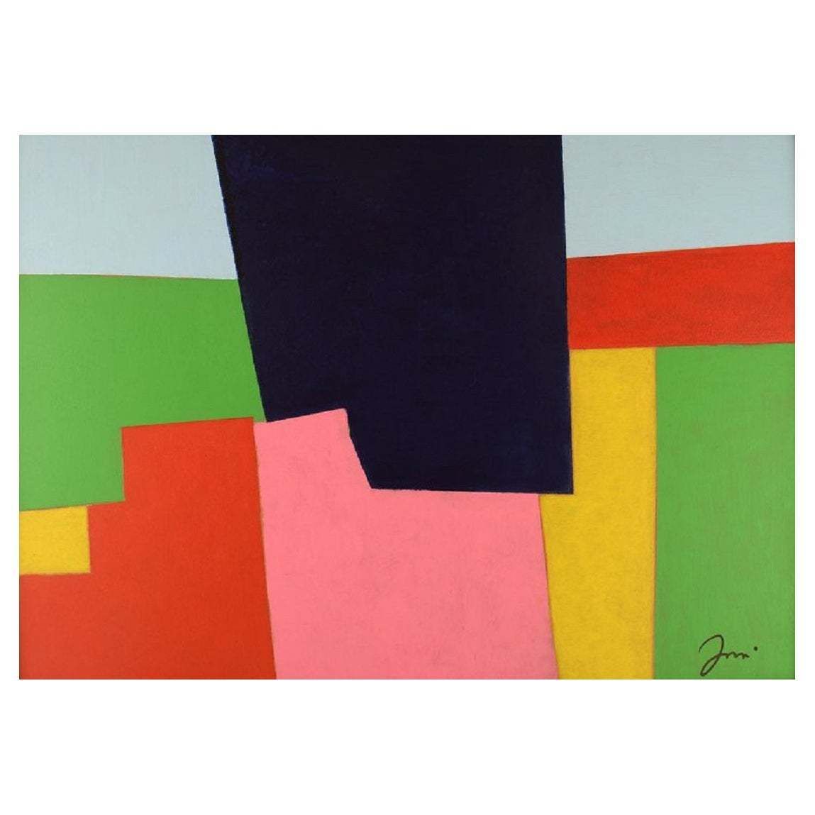 European Artist Oil On Board Geometric Composition Late 20th Century photo vinterior