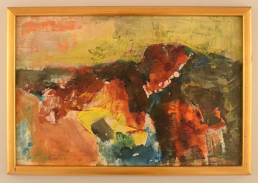 Niels Bäcklin, Swedish Artist, Oil On Board, Modernist Landscape photo furniture