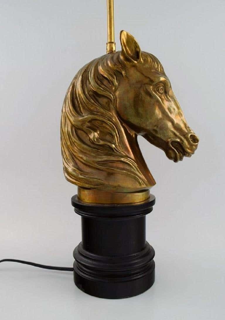 La Maison Charles, France, Large Horse Head Table Lamp In Brass, Mid 20th C photo vinterior