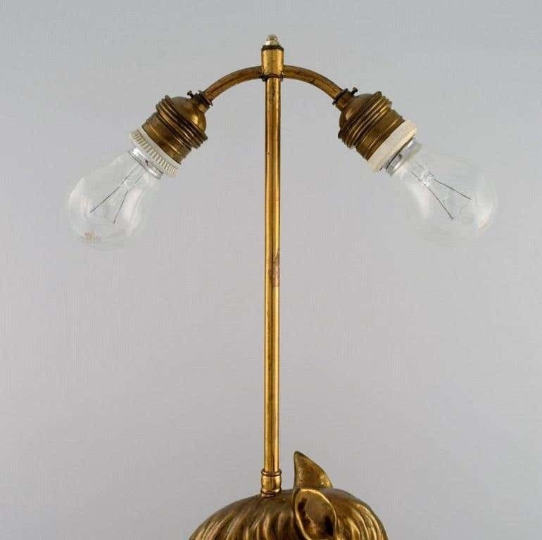 La Maison Charles, France, Large Horse Head Table Lamp In Brass, Mid 20th C photo vintage