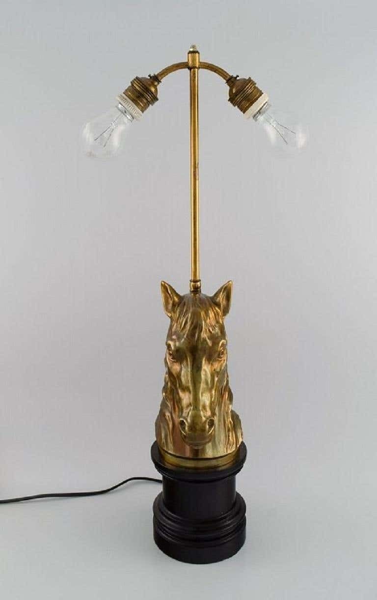 Lighting La Maison Charles, France, Large Horse Head Table Lamp In Brass, Mid 20th C photo
