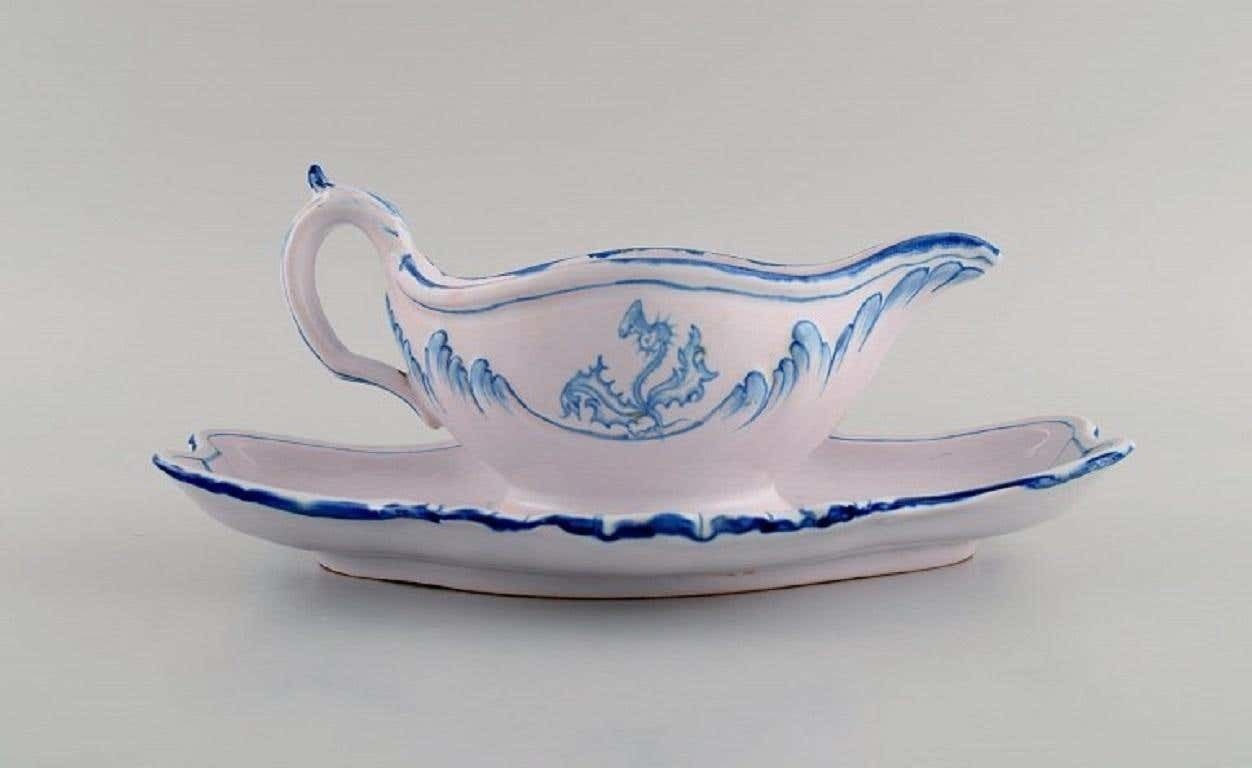 Emile Gallé For St. Clement, Nancy, Antique Sauce Boat In Hand Painted Faience photo for sale