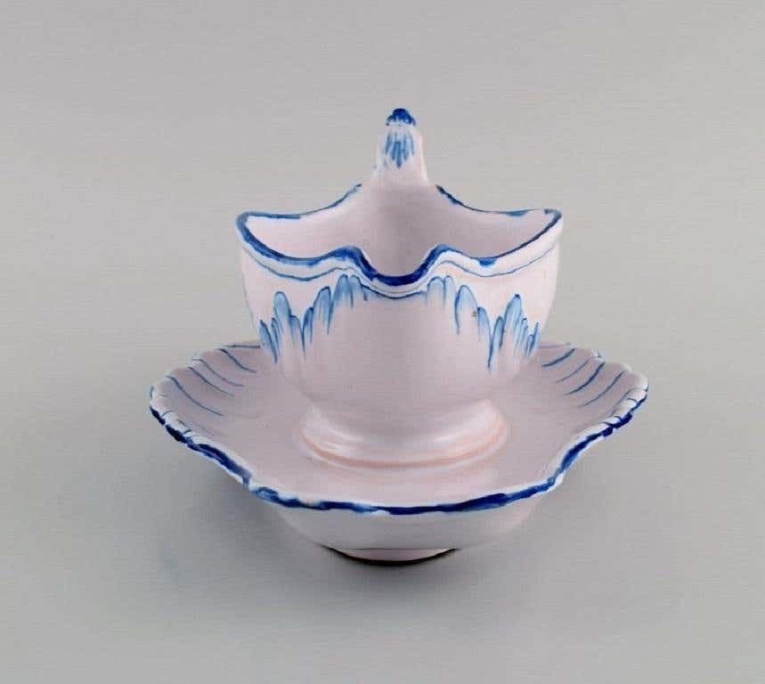 Emile Gallé For St. Clement, Nancy, Antique Sauce Boat In Hand Painted Faience photo Home Decor