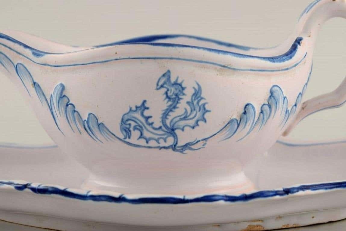 Emile Gallé For St. Clement, Nancy, Antique Sauce Boat In Hand Painted Faience photo 899.0