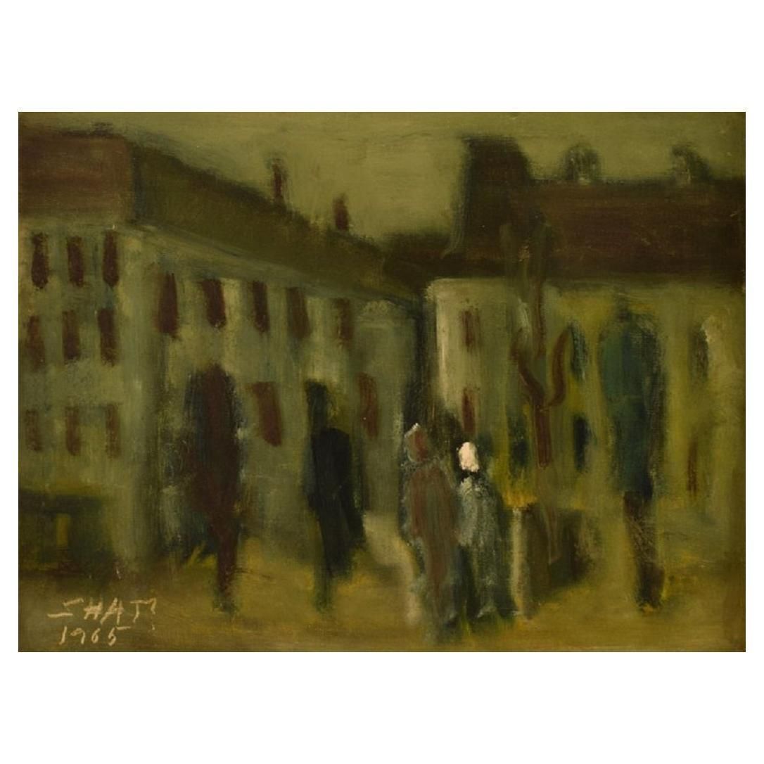 Svend Aage Tauscher Oil On Canvas Modernist Urban Scenery