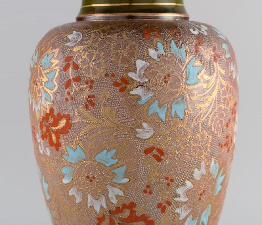 Large Doulton Lambeth Pottery Vase With Hand Painted Flowers And Gold Decoration photo 449.0