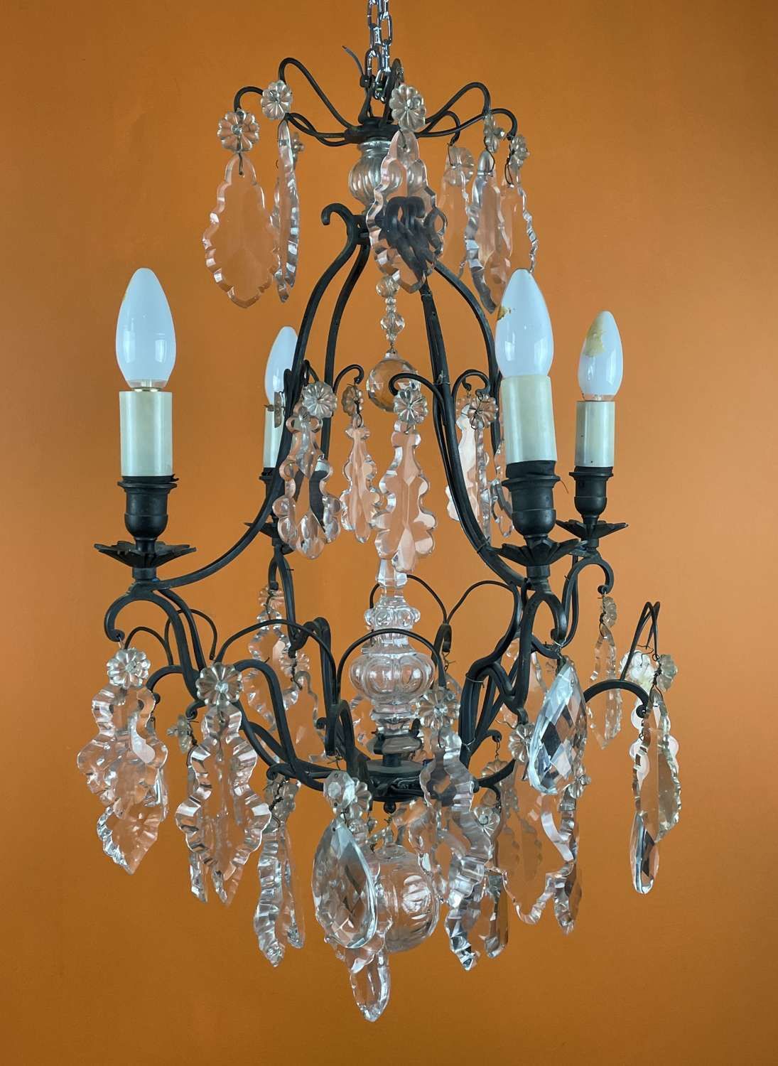 Vintage French Cut Glass Cage Chandelier photo Lighting