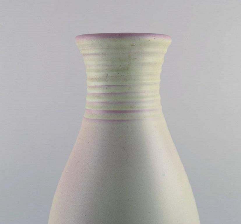 Bo Fajans, Sweden, Large Vase In Glazed Ceramics, Grooved Design, 1960s photo for sale