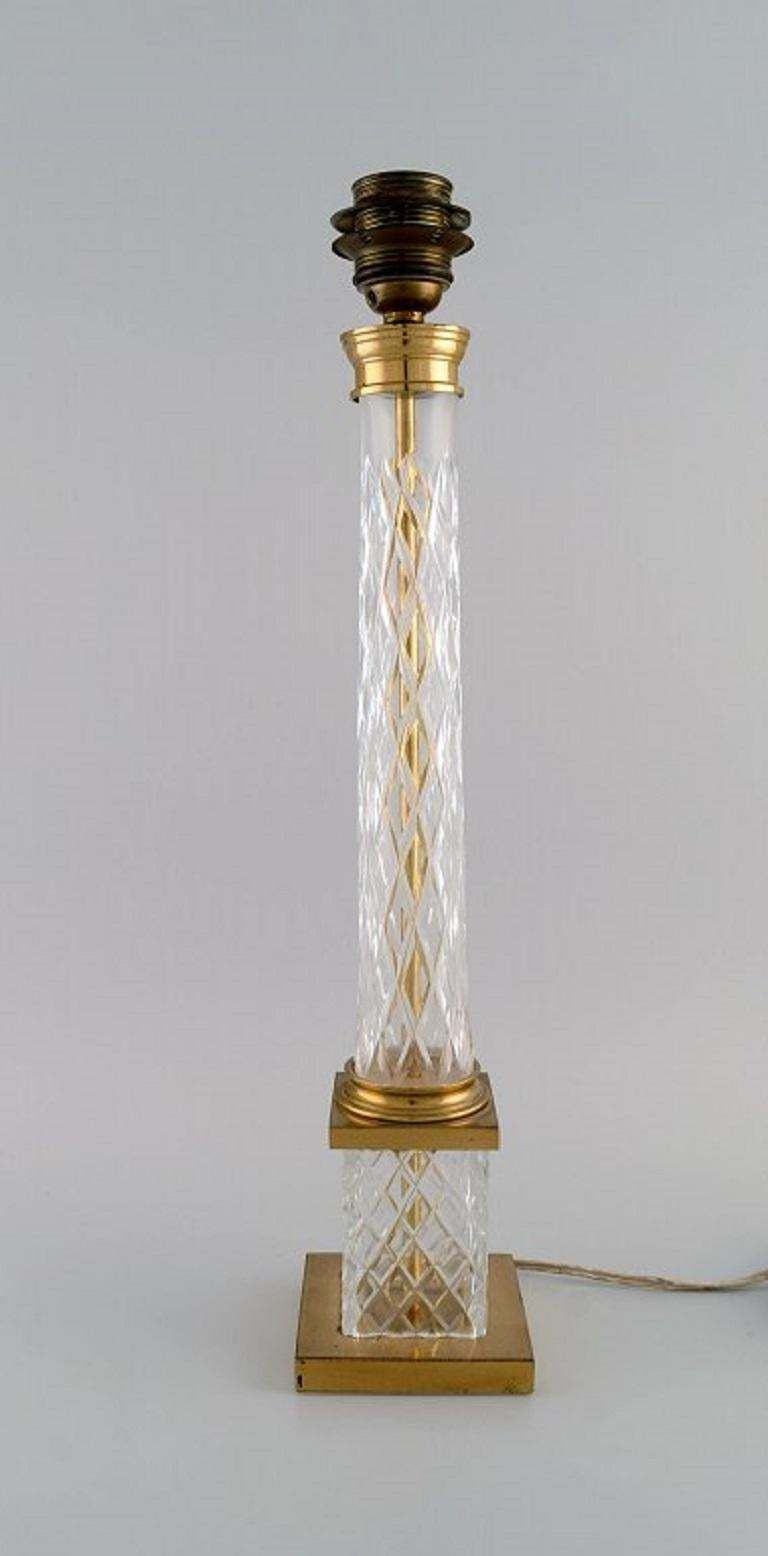 Pair Of Tall And Sleek Table Lamps In Clear Crystal Glass And Brass, France photo furniture